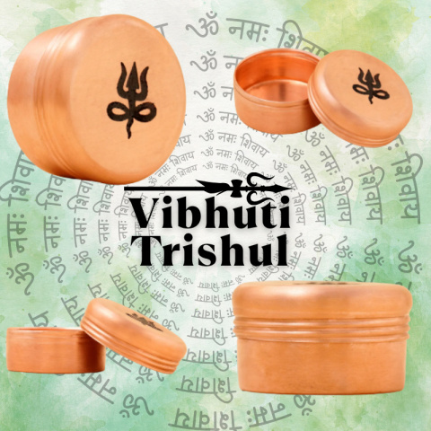 TRISHUL Miedziane pudełko na wibhuti (średni) 