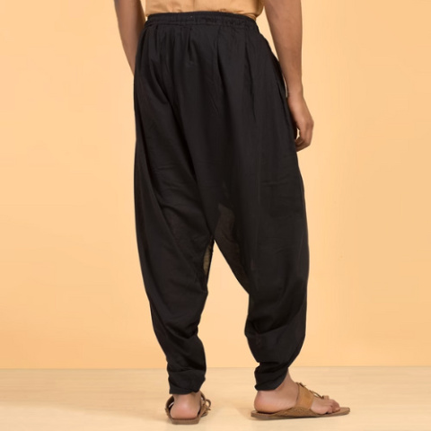 Spodnie unisex Dhoti - Panchakacham - Bawełna organiczna - czarne 