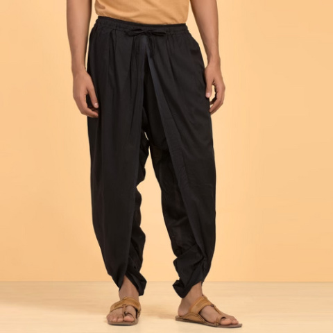 Spodnie unisex Dhoti - Panchakacham - Bawełna organiczna - czarne 