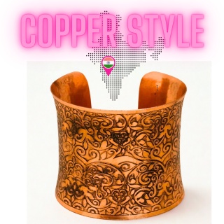 COPPER STYLE Ręcznie Zdobiona i Wytrawiana piękna miedziana bransoleta 