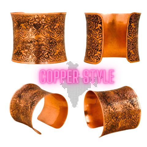 COPPER STYLE Ręcznie Zdobiona i Wytrawiana piękna miedziana bransoleta 