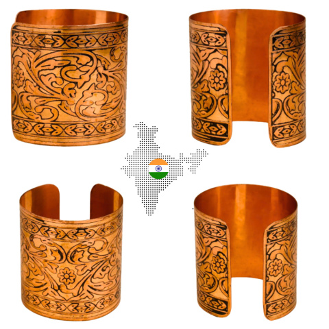 Etched COPPER STYLE Ręcznie Zdobiona i Wytrawiana piękna miedziana bransoleta 