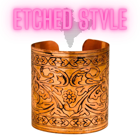 Etched COPPER STYLE Ręcznie Zdobiona i Wytrawiana piękna miedziana bransoleta 