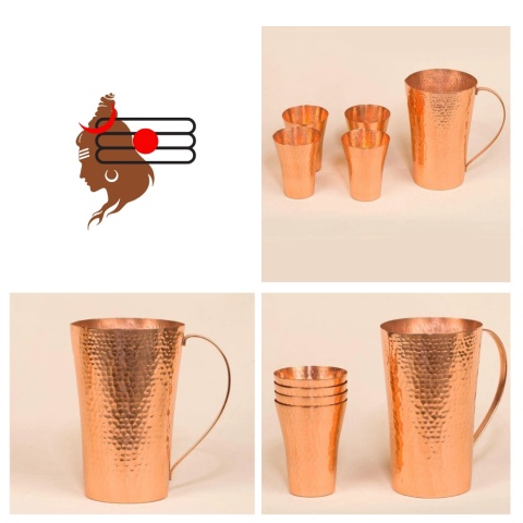 Młotkowany Zestaw Miedziany: Dzbanek 1,5L + 4 Szklanki Copper 