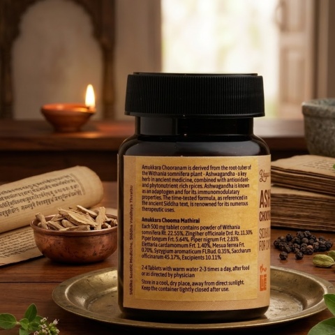 Ashwagandha Chooranam – tabletas de energía y estrés (60 piezas)