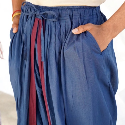 Spodnie Dhoti z kieszeniami – głęboki błękit – (unisex) 