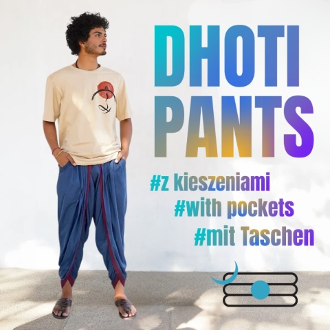 Spodnie Dhoti z kieszeniami – głęboki błękit – (unisex) 